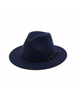 HUDANHUWEI Women's Classic Wide Brim Fedora Hat with Belt Buckle Felt Panama Hat