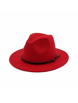 HUDANHUWEI Women's Classic Wide Brim Fedora Hat with Belt Buckle Felt Panama Hat