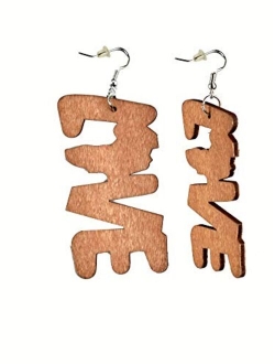 Women's Afrocentric African Text Wood Dangle Pierced Earrings