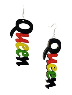 Women's Afrocentric African Text Wood Dangle Pierced Earrings