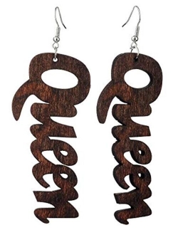 Women's Afrocentric African Text Wood Dangle Pierced Earrings