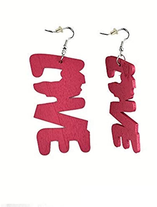 Women's Afrocentric African Text Wood Dangle Pierced Earrings