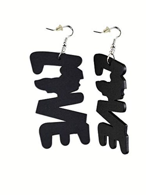 Women's Afrocentric African Text Wood Dangle Pierced Earrings