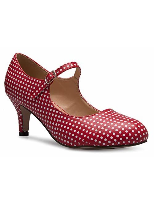 Olivia K Womens Classic Low Mid Heels Mary Jane Pumps - Adorable Round Toe Vintage Retro Shoes