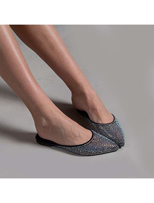 MACKIN J 327-1 Women's Pointed Toe Slip On Dress Mule Flats Rhinestones Slides