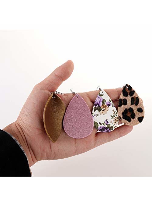 Finrezio 16 Pairs Leather Earrings for Women Girls Teardrop Leaf Flower Leopard Print Petal Drop Earrings Antique Lightweight Leather Earring Set