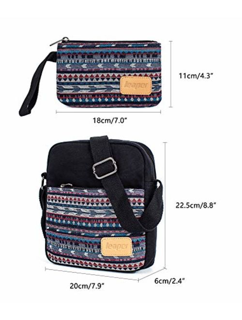 Leaper Small Canvas Crossbody Bag and Purse Set for Girls and Women