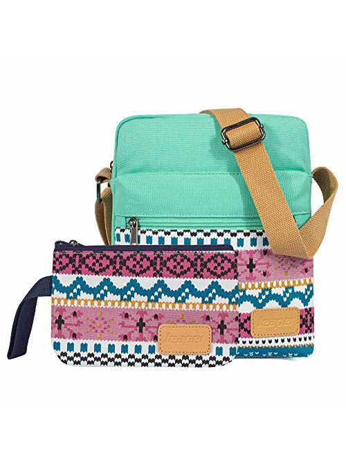 Leaper Small Canvas Crossbody Bag and Purse Set for Girls and Women