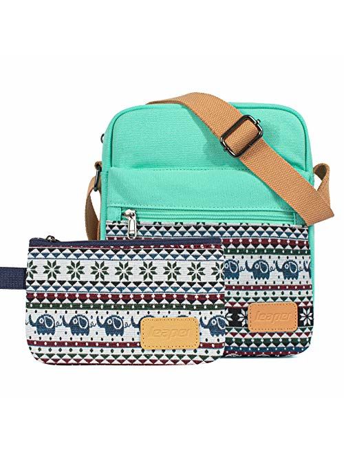 Leaper Small Canvas Crossbody Bag and Purse Set for Girls and Women