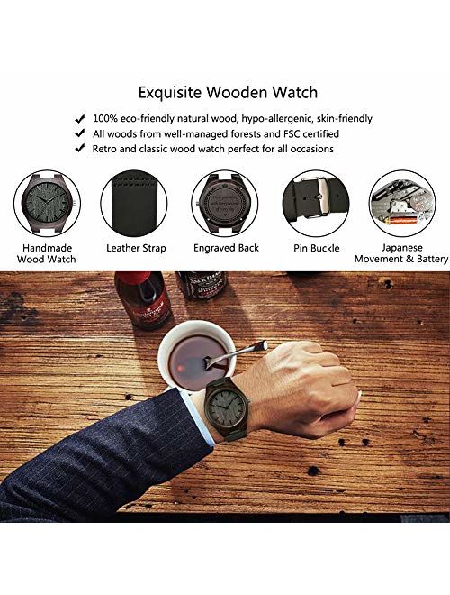 Engraved Wooden Watches, Personalized Engraved Wood Watch Japanese Movement Battery Anniversary Birthday Graduation Gift for Husband Love Dad Mom Son Friend Wooden Watche