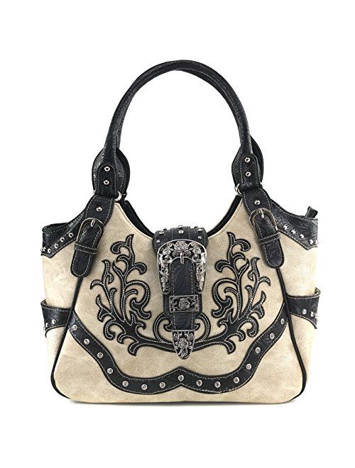 Justin West American Albino Floral Embroidery Buckle Shoulder Concealed Carry Handbag Purse