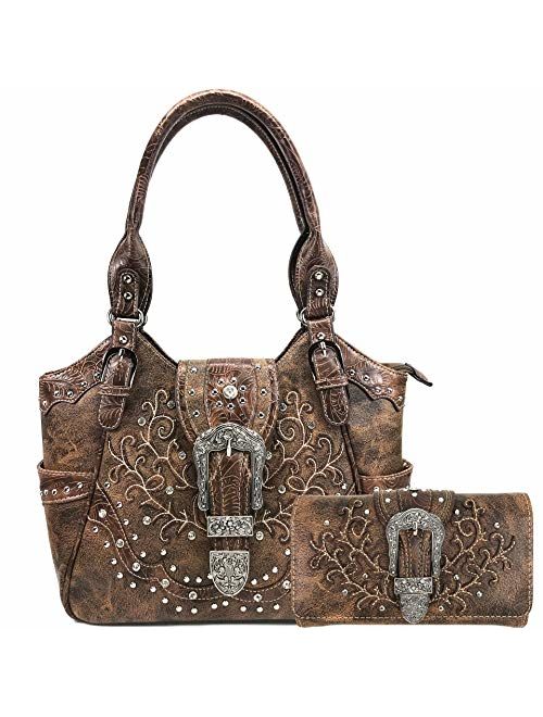 Justin West American Albino Floral Embroidery Buckle Shoulder Concealed Carry Handbag Purse