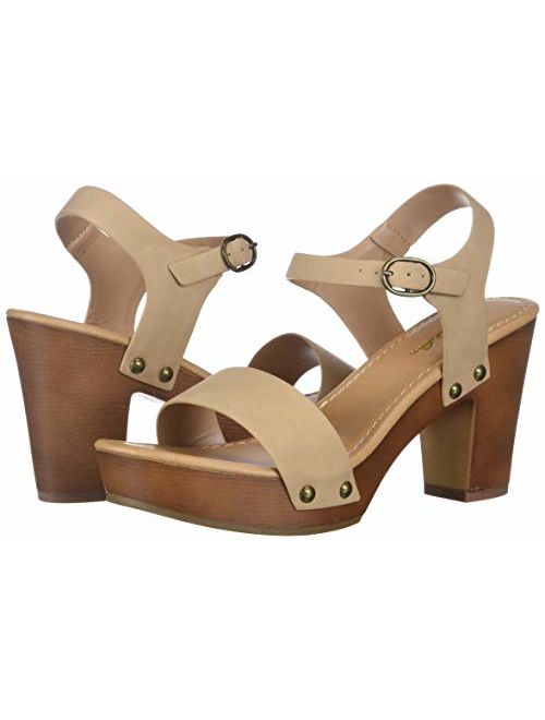 SODA Women's Bold Buckles Studded Wedge Sandal