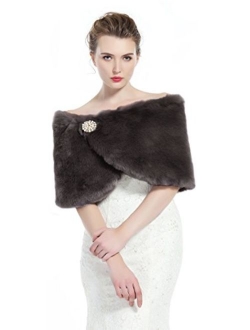 Faux Fur Shawl Wrap Womens Bridal Winter Wedding Party Shrug Free Brooch (12 colors) by BEATELICATE