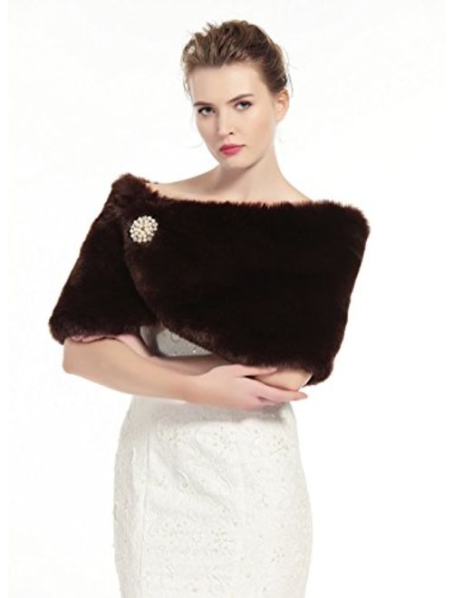 Faux Fur Shawl Wrap Womens Bridal Winter Wedding Party Shrug Free Brooch (12 colors) by BEATELICATE