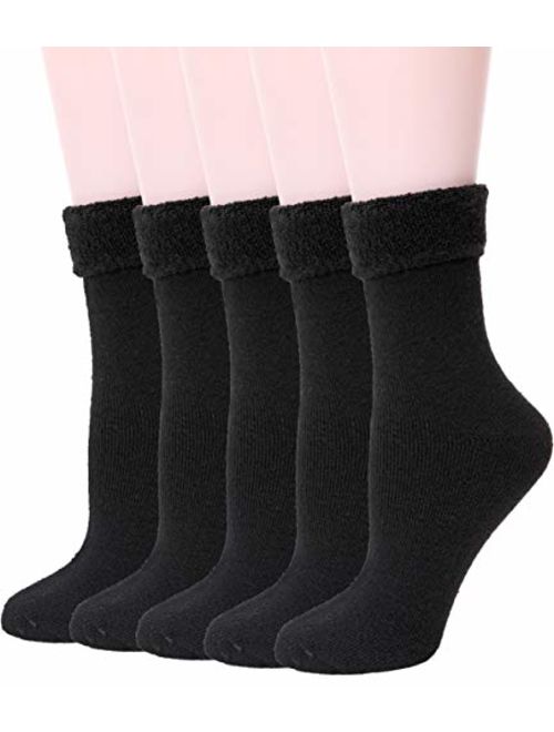 Womens Wool Socks Thermal Heavy Thick Soft Warm Fuzzy Work Winter Socks 5 Pack