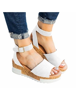 Mafulus Womens Espadrilles Platform Sandals Wedge Ankle Strap Studded Open Toe Summer Sandals