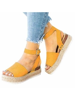 Mafulus Womens Espadrilles Platform Sandals Wedge Ankle Strap Studded Open Toe Summer Sandals