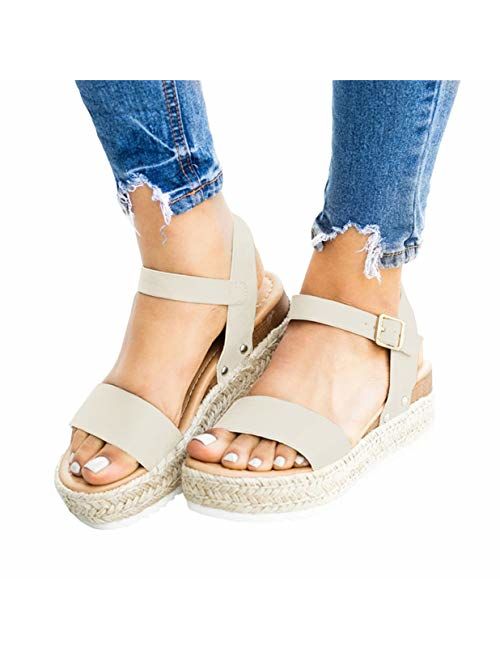 Mafulus Womens Espadrilles Platform Sandals Wedge Ankle Strap Studded Open Toe Summer Sandals