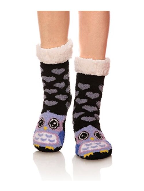 Womens Super Soft Cute Cartoon Animal fuzzy Cozy Non-Slip Winter Slipper Socks