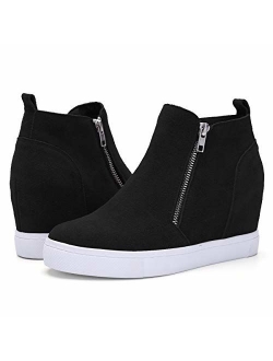 Athlefit Women's Hidden Wedge Sneakers Zipper Wedge Shoes Sneakers Booties