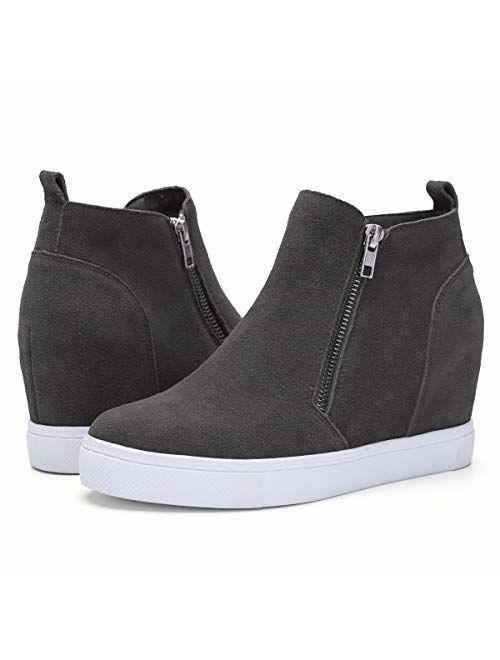 Athlefit Women's Hidden Wedge Sneakers Zipper Wedge Shoes Sneakers Booties