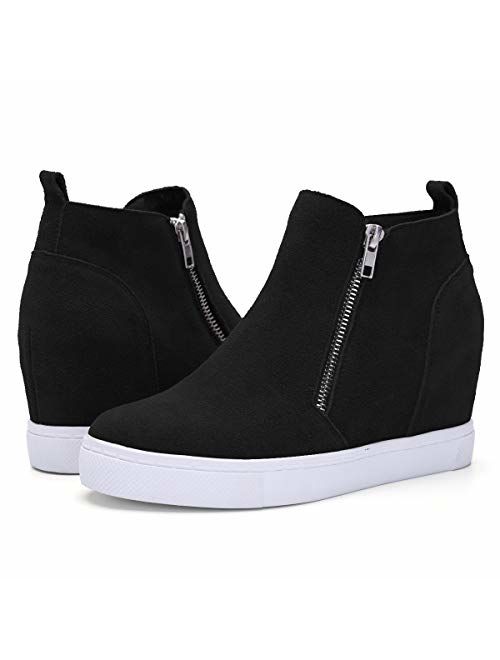 Athlefit Women's Hidden Wedge Sneakers Zipper Wedge Shoes Sneakers Booties