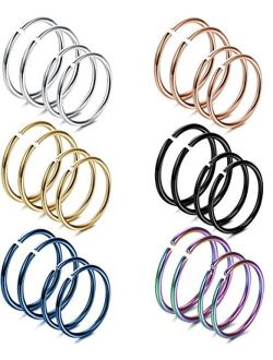 FIBO STEEL 18-20G 5-24PCS Stainless Steel Body Jewelry Piercing Nose Ring Hoop Nose Piercing