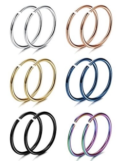 FIBO STEEL 18-20G 5-24PCS Stainless Steel Body Jewelry Piercing Nose Ring Hoop Nose Piercing