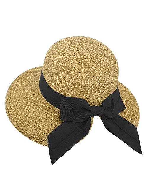 Verabella Women's Lightweight Foldable/Packable Beach Sun Hat w/Decorative Bow