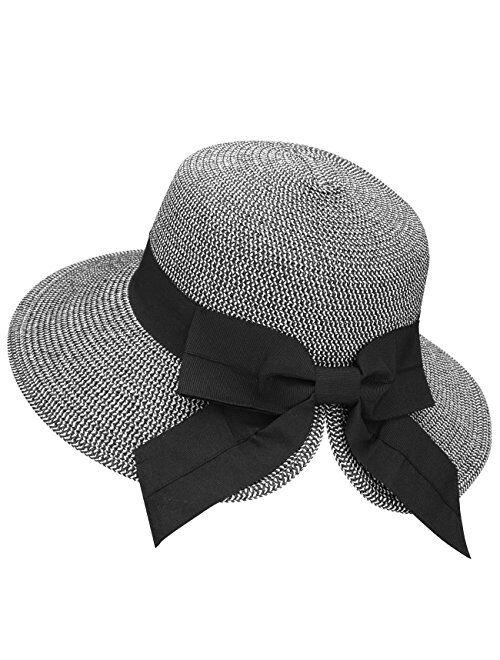 Verabella Women's Lightweight Foldable/Packable Beach Sun Hat w/Decorative Bow