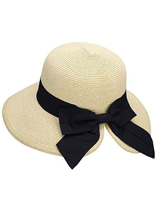 Verabella Women's Lightweight Foldable/Packable Beach Sun Hat w/Decorative Bow