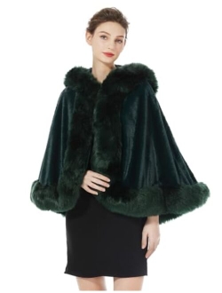 BEAUTELICATE Women's Party Faux Fox Fur Long Shawl Cloak Cape Coat-S64(More Colors)