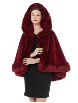 BEAUTELICATE Women's Party Faux Fox Fur Long Shawl Cloak Cape Coat-S64(More Colors)