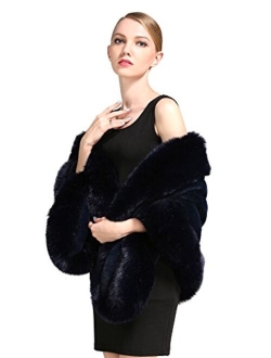 BEAUTELICATE Women's Party Faux Fox Fur Long Shawl Cloak Cape Coat-S64(More Colors)