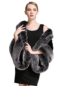 BEAUTELICATE Women's Party Faux Fox Fur Long Shawl Cloak Cape Coat-S64(More Colors)