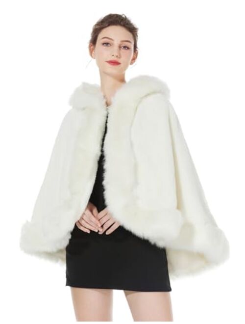 BEAUTELICATE Women's Party Faux Fox Fur Long Shawl Cloak Cape Coat-S64(More Colors)