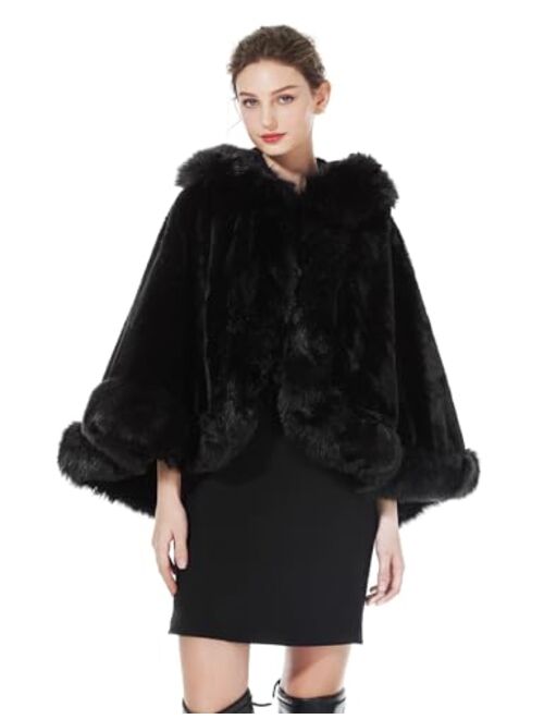 BEAUTELICATE Women's Party Faux Fox Fur Long Shawl Cloak Cape Coat-S64(More Colors)