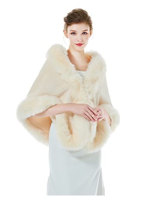 BEAUTELICATE Women's Party Faux Fox Fur Long Shawl Cloak Cape Coat-S64(More Colors)