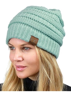 C.C Unisex Chunky Soft Stretch Cable Knit Warm Fuzzy Lined Skully Beanie