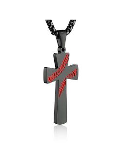 Baseball Cross Pendant, I CAN DO All Things Strength Bible Verse Stainless Steel Necklace 22 2