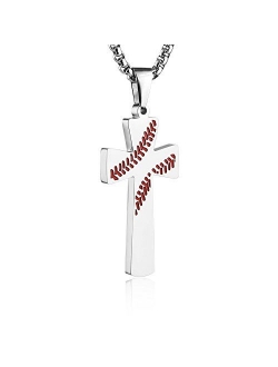 Baseball Cross Pendant, I CAN DO All Things Strength Bible Verse Stainless Steel Necklace 22 2