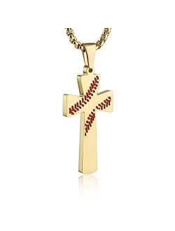 Baseball Cross Pendant, I CAN DO All Things Strength Bible Verse Stainless Steel Necklace 22 2