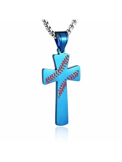 Baseball Cross Pendant, I CAN DO All Things Strength Bible Verse Stainless Steel Necklace 22 2