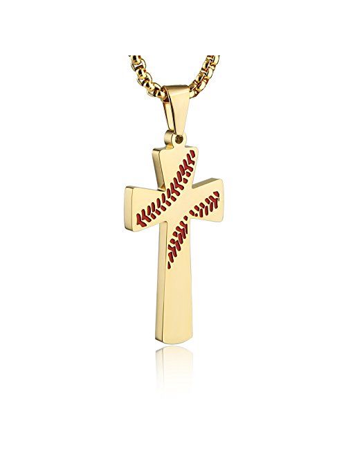 HZMAN Baseball Cross Pendant, I CAN DO All Things Strength Bible Verse Stainless Steel Necklace 22+2