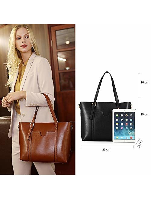 Kattee Women's Genuine Leather Tote Bag Vintage Large Capacity Satchel Work Purses and Handbags with Ajustable Straps