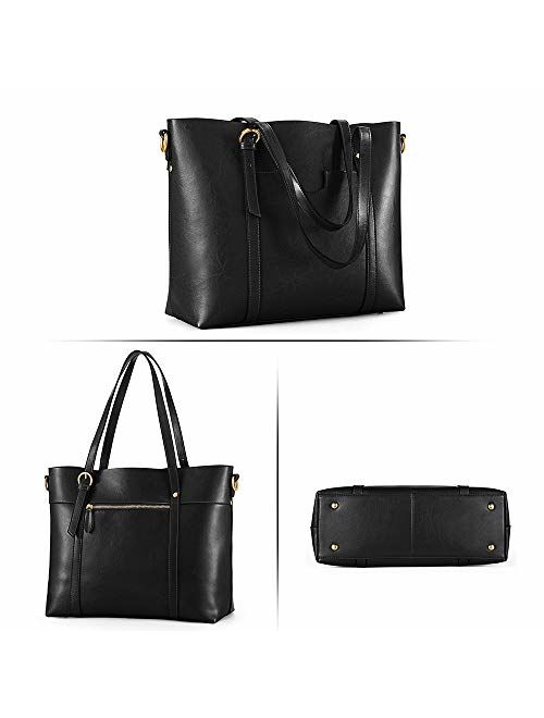 Kattee Women's Genuine Leather Tote Bag Vintage Large Capacity Satchel Work Purses and Handbags with Ajustable Straps