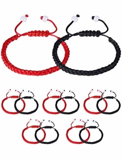 Gejoy 12 Pieces Handmade Kabbalah String Bracelet Adjustable Luck Bracelet with 2 Pieces White Bead for Success