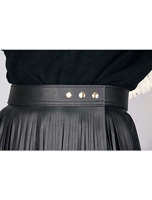 Maikun Women's Leather Fringe Dress Belt Gypsy Style Tassel Belt Black