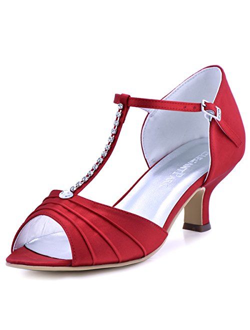 Buy ElegantPark EL-035 Women Peep Toe T-Strap Pumps Mid Heel ...